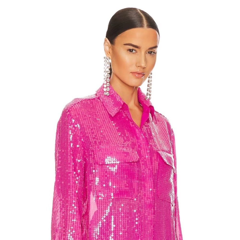 NWT Steve Madden Hot Pink Sequin Shacket – Size XS – Statement Button Down - Picture 4 of 8